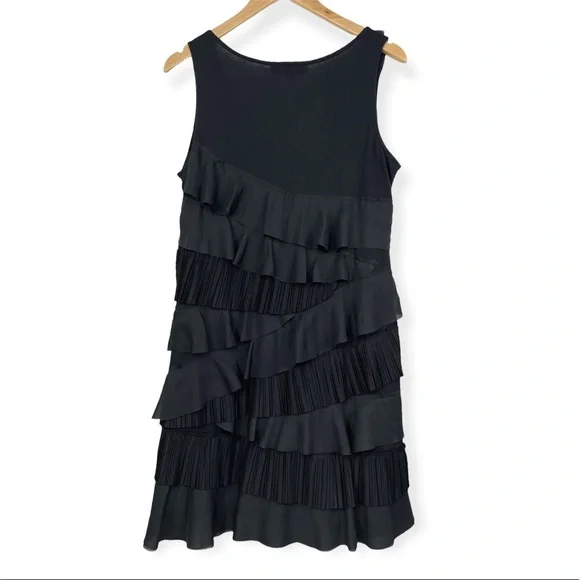 LOFT Black Tiered Ruffle Sleeveless Mini Dress V Neck Medium - Picture 4 of 11